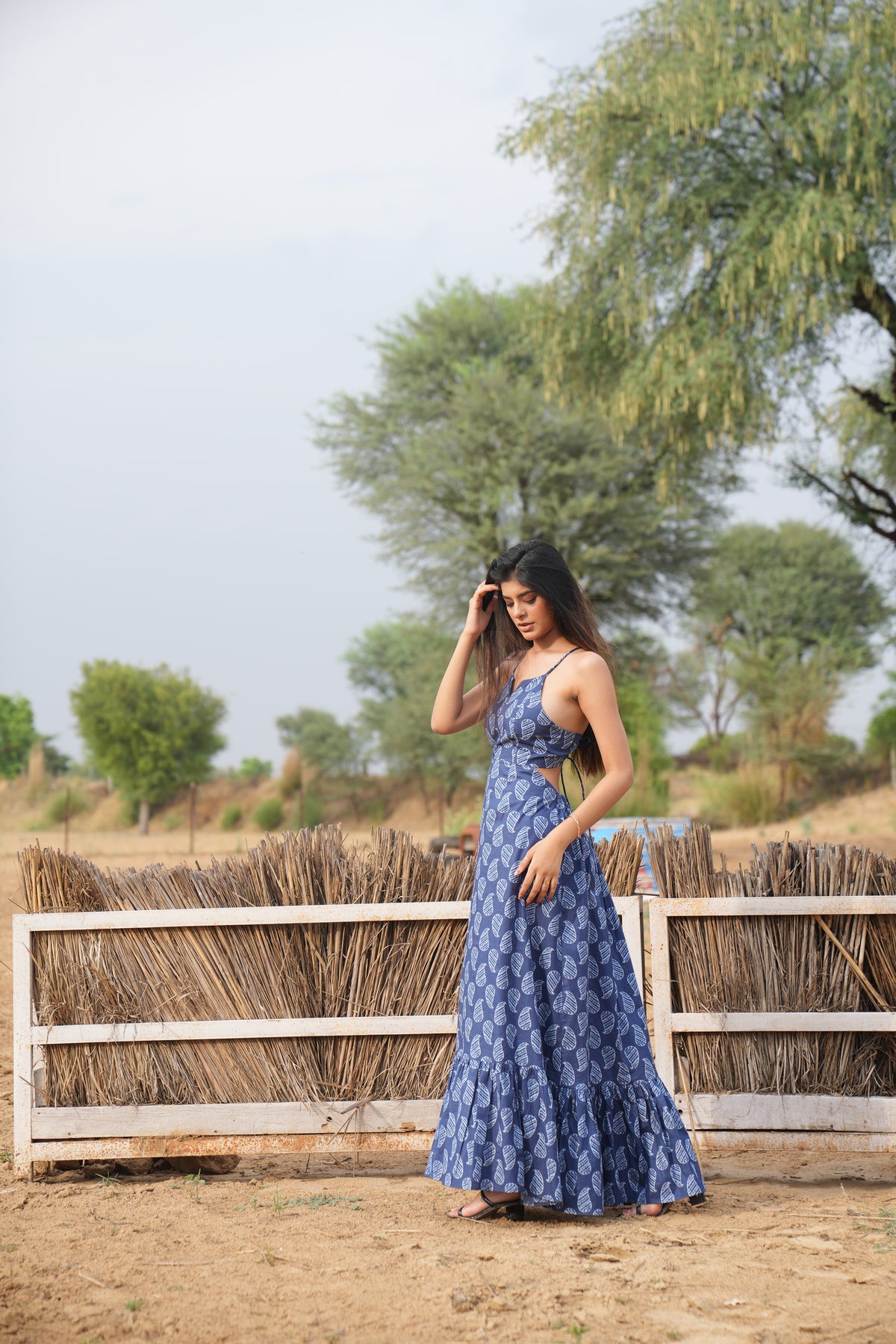 Blue Boteh Fluid Maxi Dress