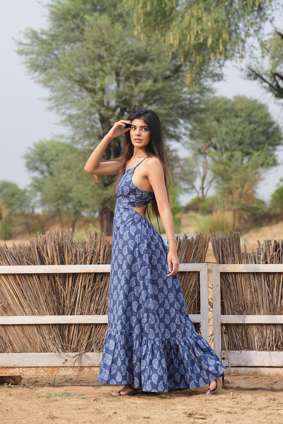 Blue Boteh Fluid Maxi Dress