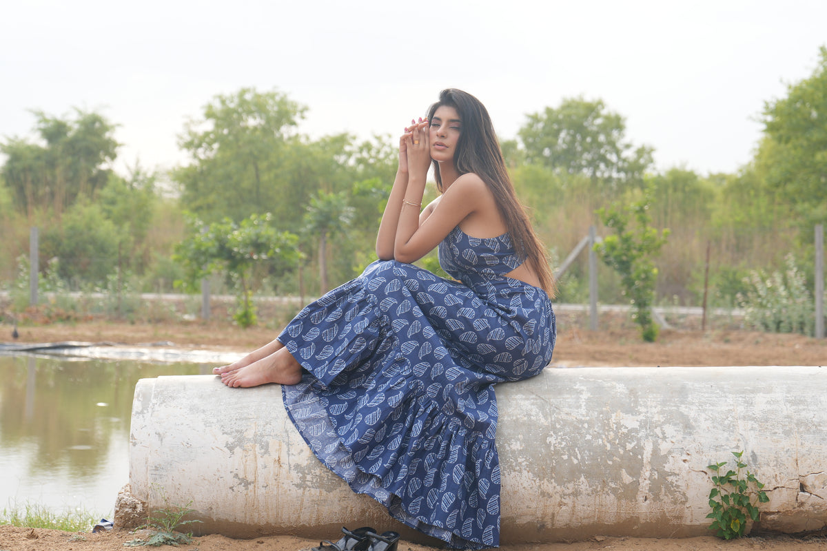 Blue Boteh Fluid Maxi Dress