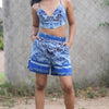 Boho Blue Mini Short With Bralet Top & Overcoat Set