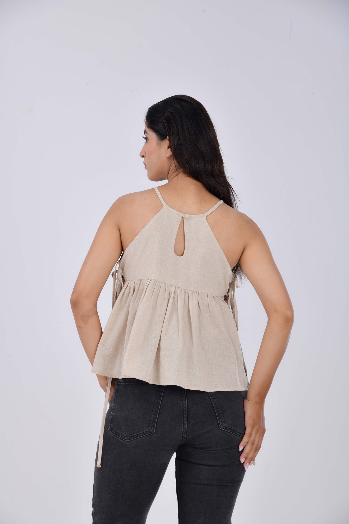 Sandstone Linen Minimalist Strappy Top