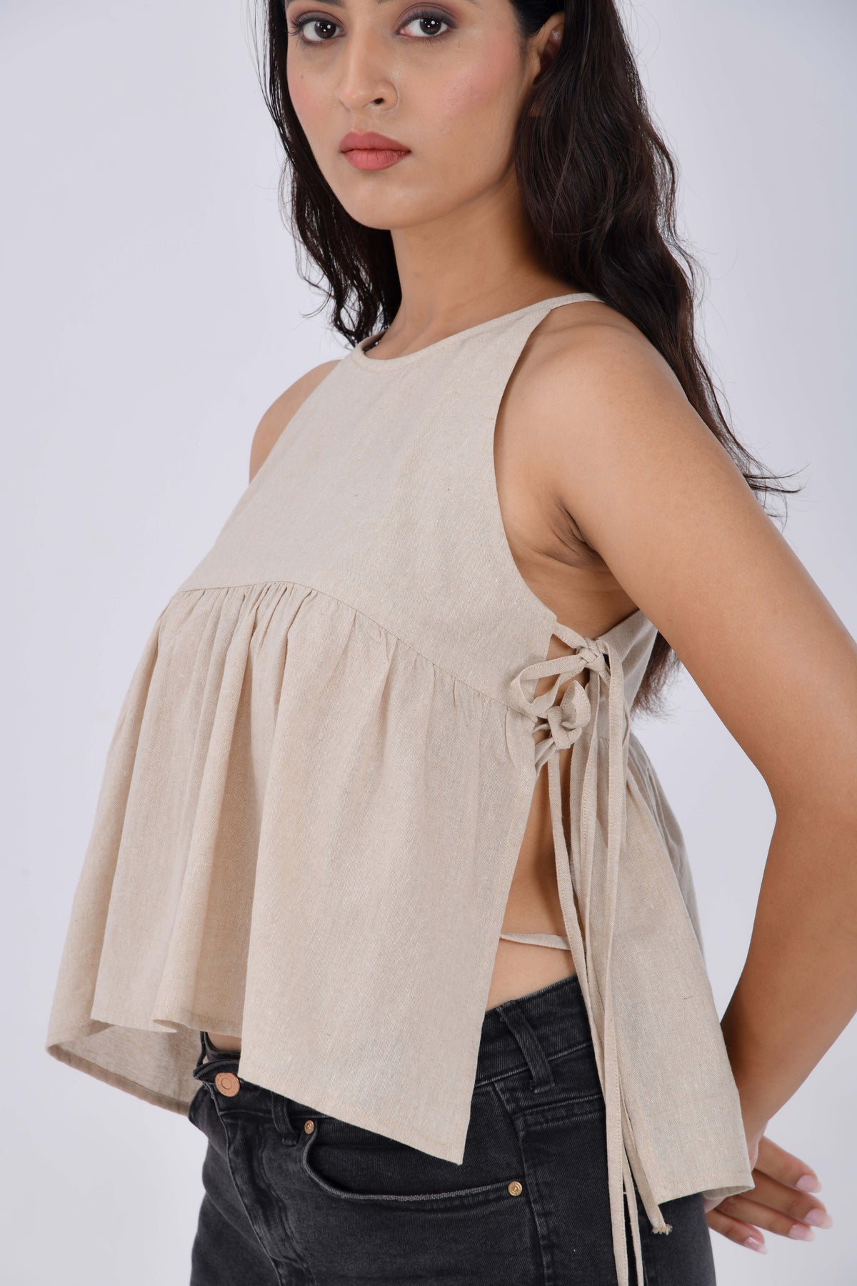Sandstone Linen Minimalist Strappy Top