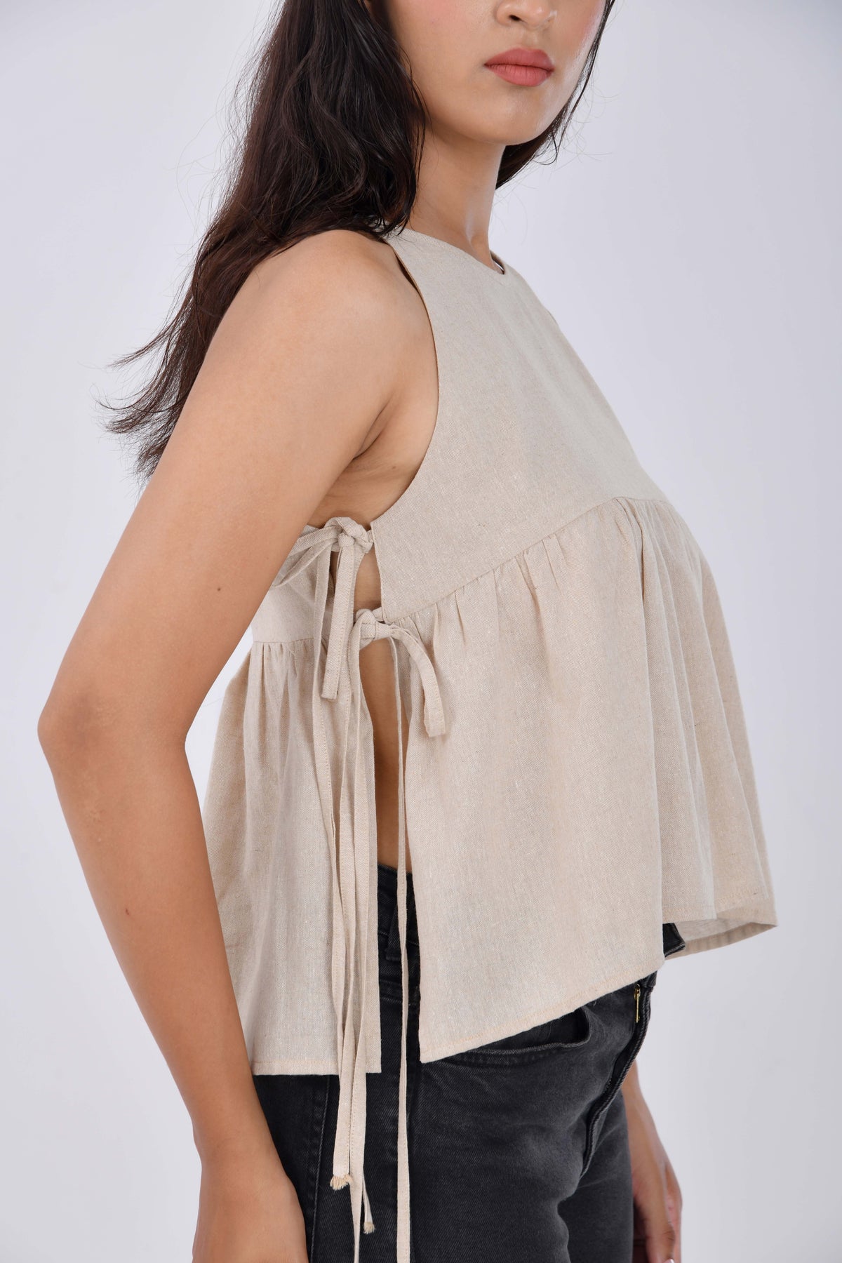 Sandstone Linen Minimalist Strappy Top