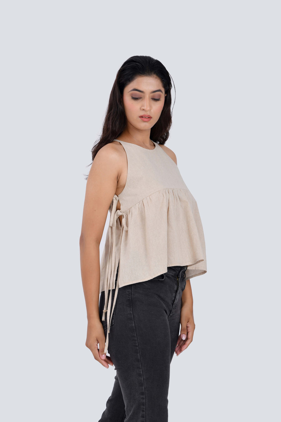 Sandstone Linen Minimalist Strappy Top