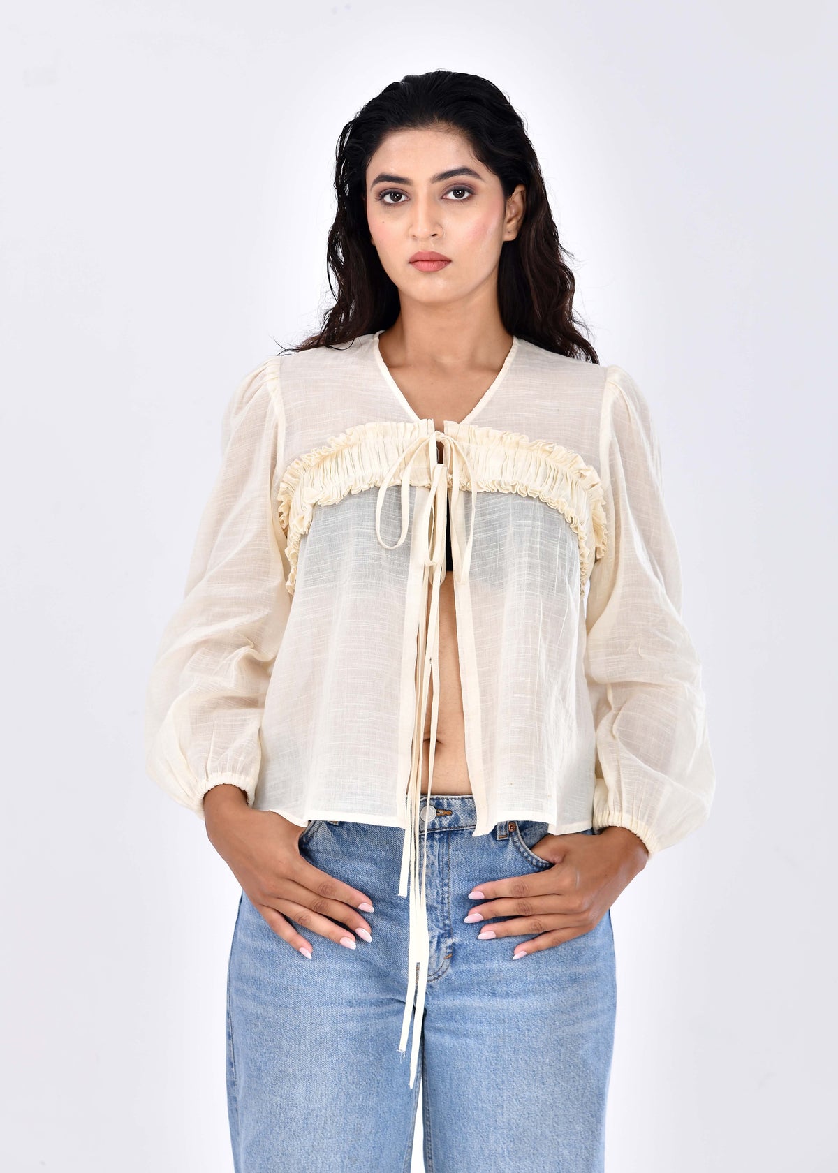 Caramel Sky Flared Hem Tie Up Top