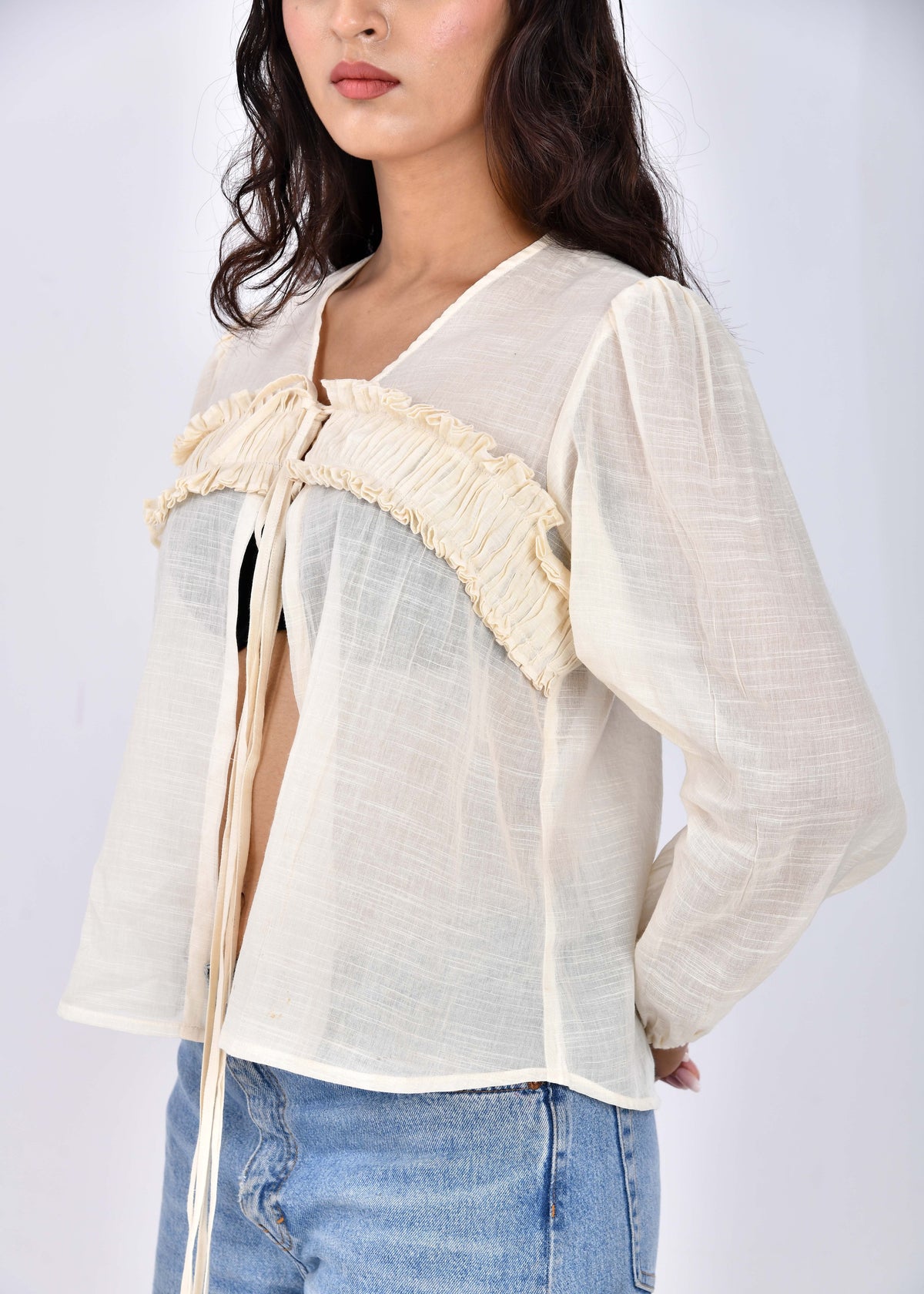 Caramel Sky Flared Hem Tie Up Top