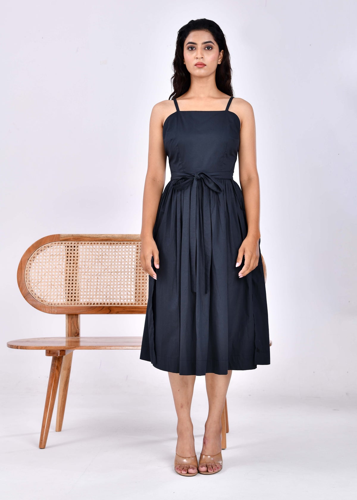 Sahara Dawn Black Belted Wrap Around Midi Dress