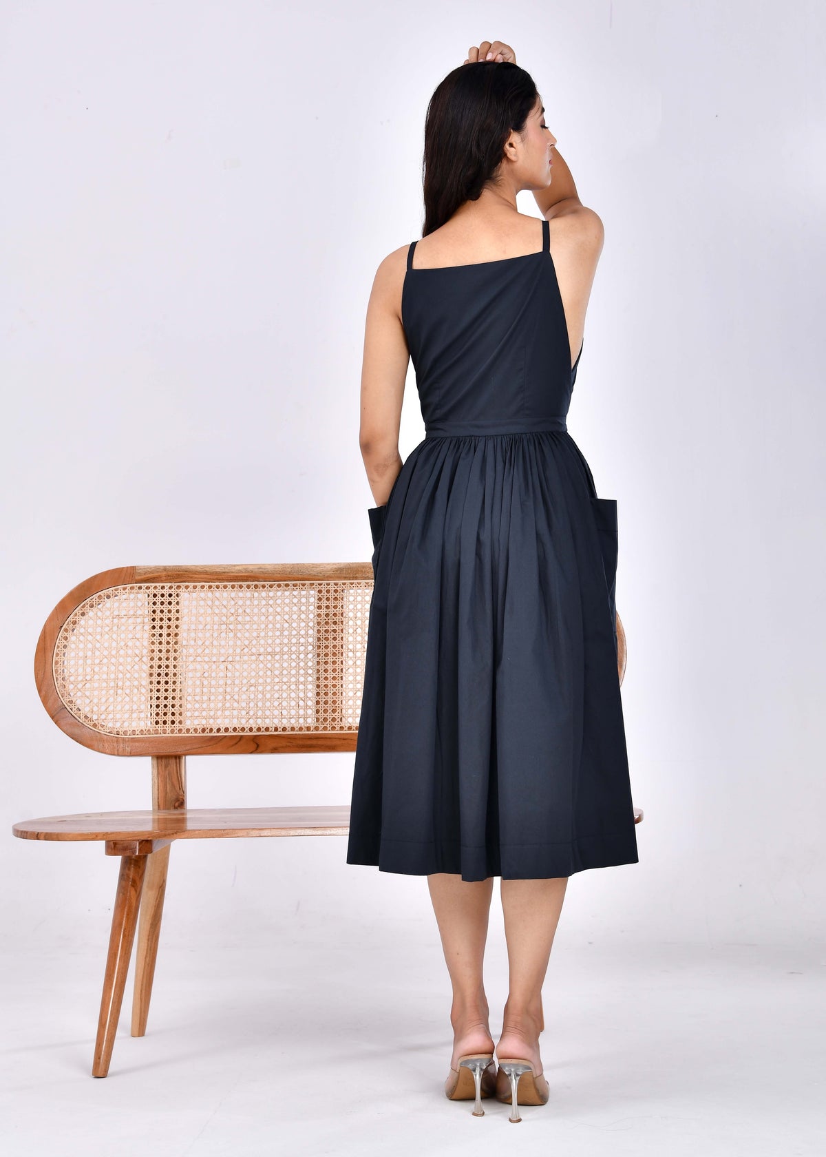 Sahara Dawn Black Belted Wrap Around Midi Dress