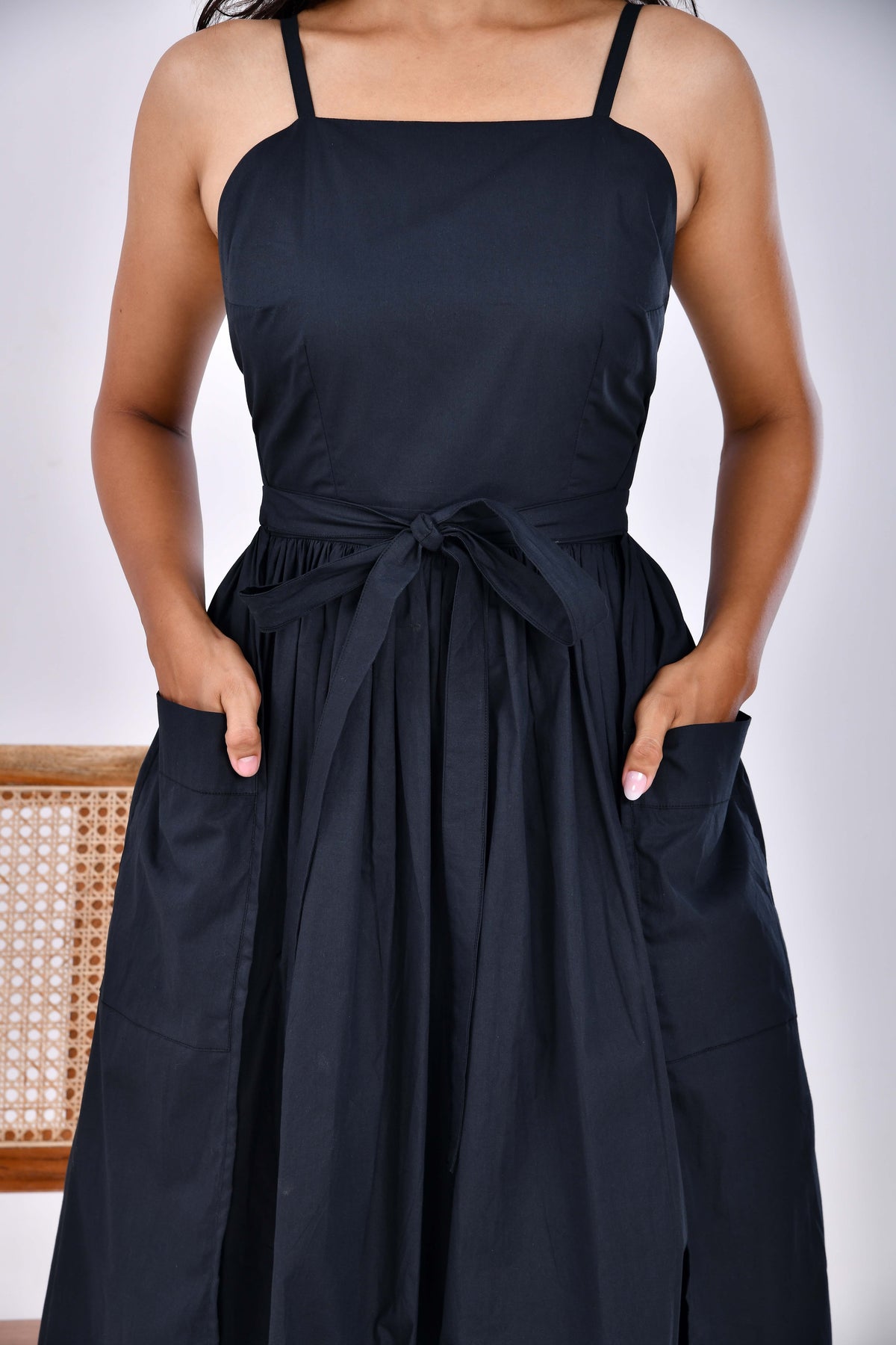 Sahara Dawn Black Belted Wrap Around Midi Dress