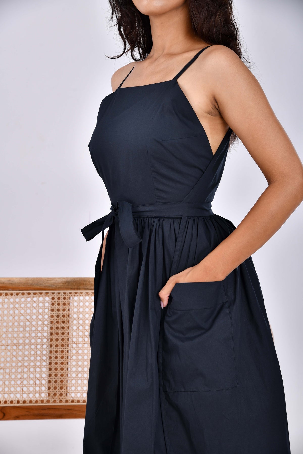 Sahara Dawn Black Belted Wrap Around Midi Dress
