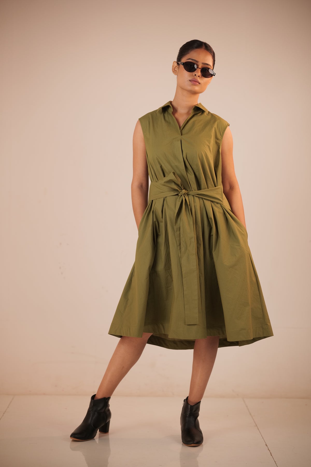Olive Dune Flowy A-Line Dress