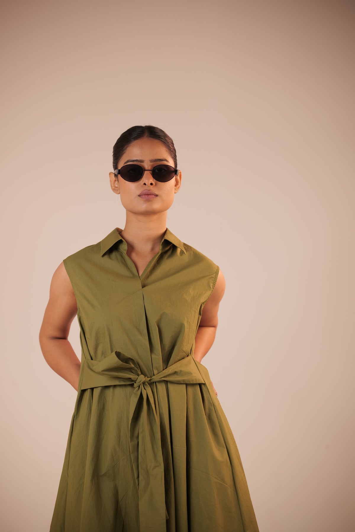 Olive Dune Flowy A-Line Dress