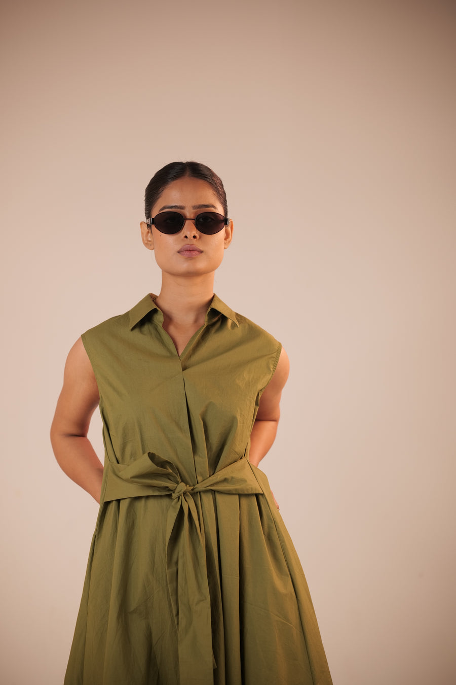 Olive Dune Flowy A-Line Dress