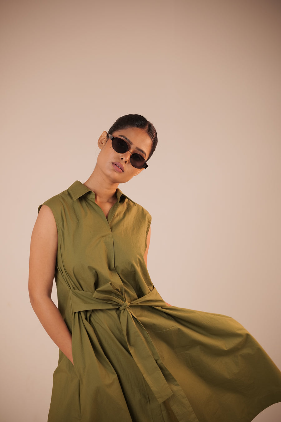 Olive Dune Flowy A-Line Dress