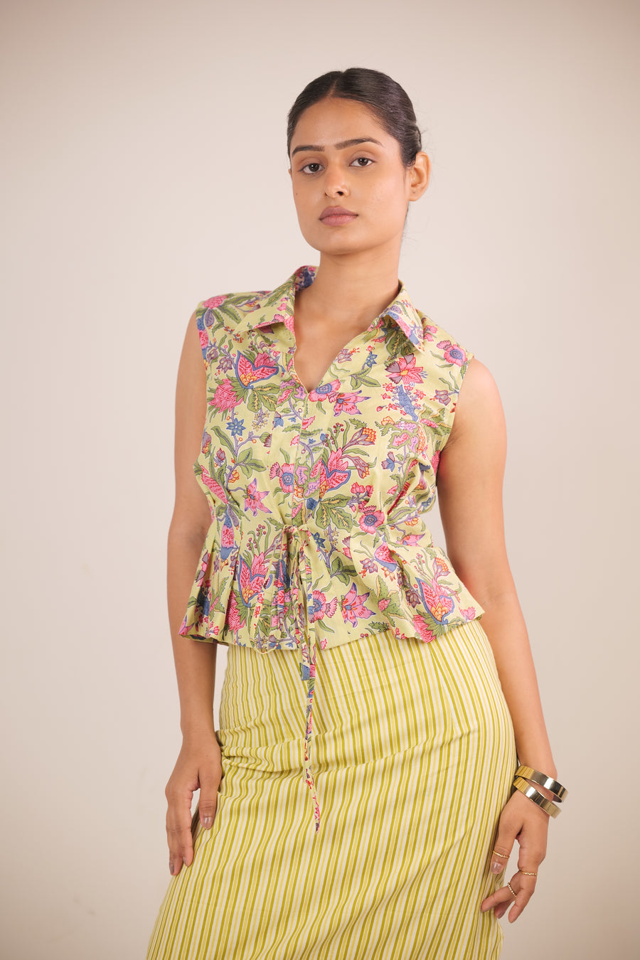 Citrine Sleeveless Collared Top
