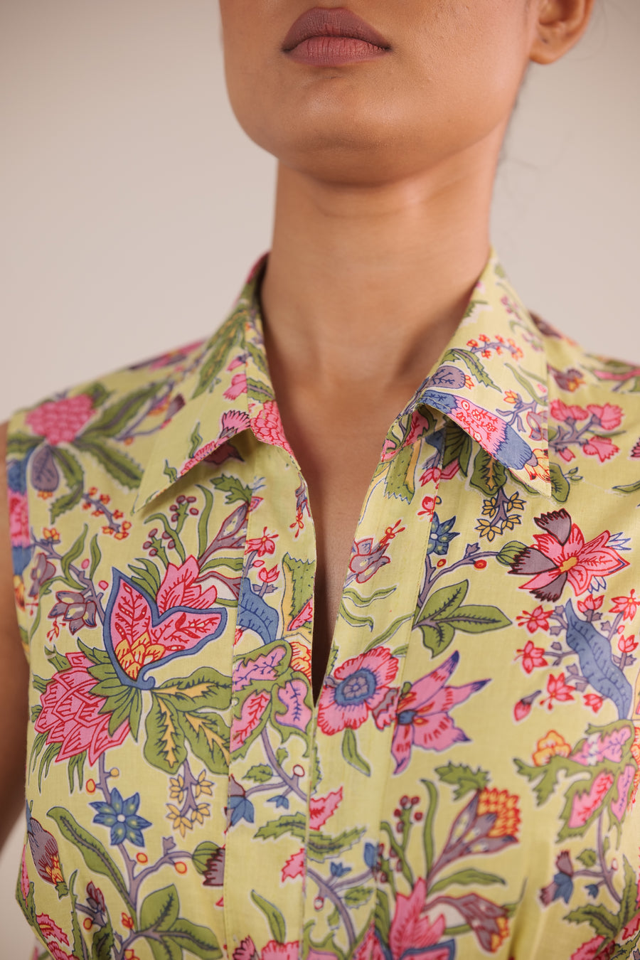 Citrine Sleeveless Collared Top