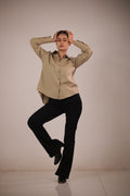 Olive Code Vertical Open-Back Slit Shirt