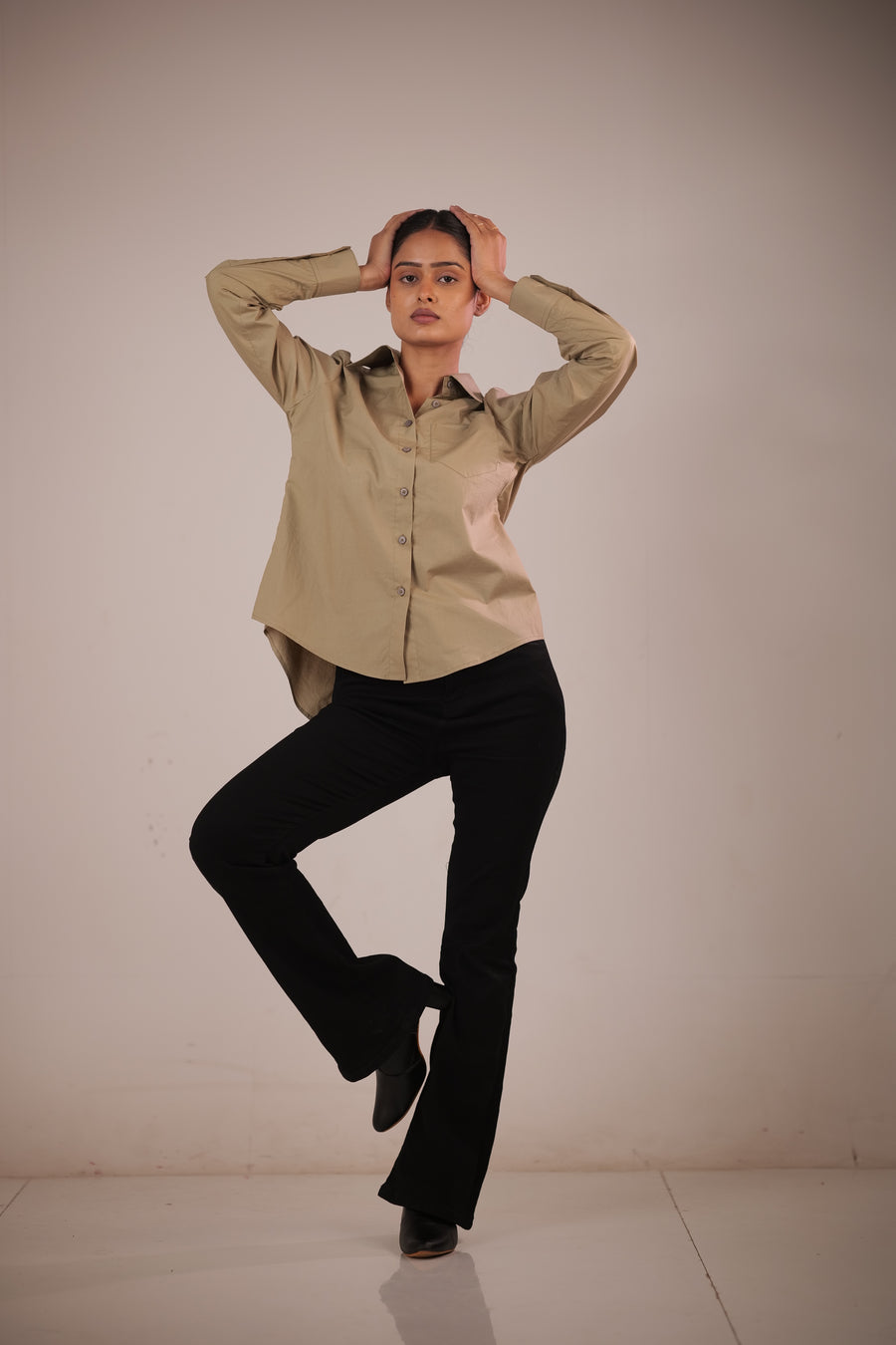 Olive Code Vertical Open-Back Slit Shirt