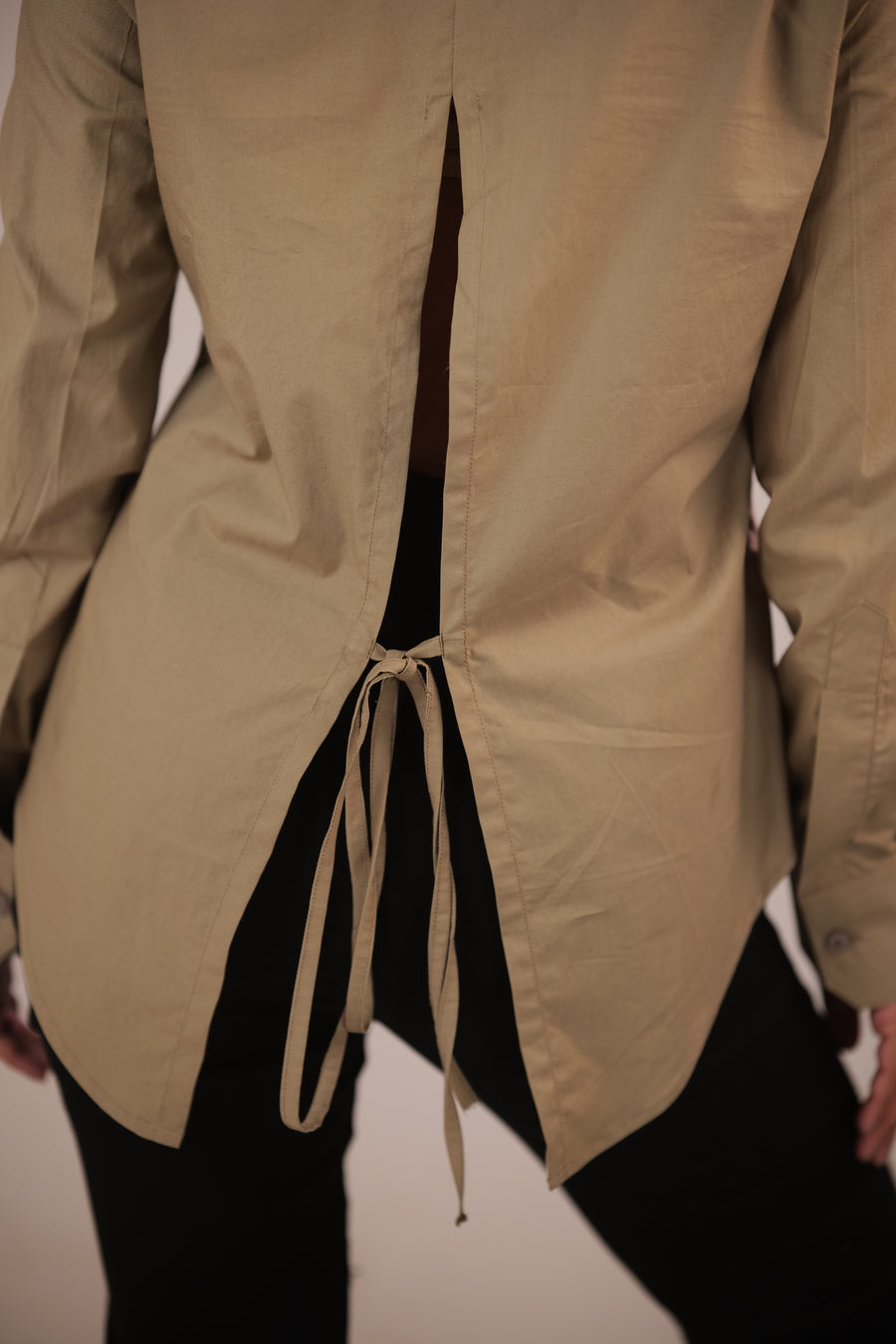 Olive Code Vertical Open-Back Slit Shirt